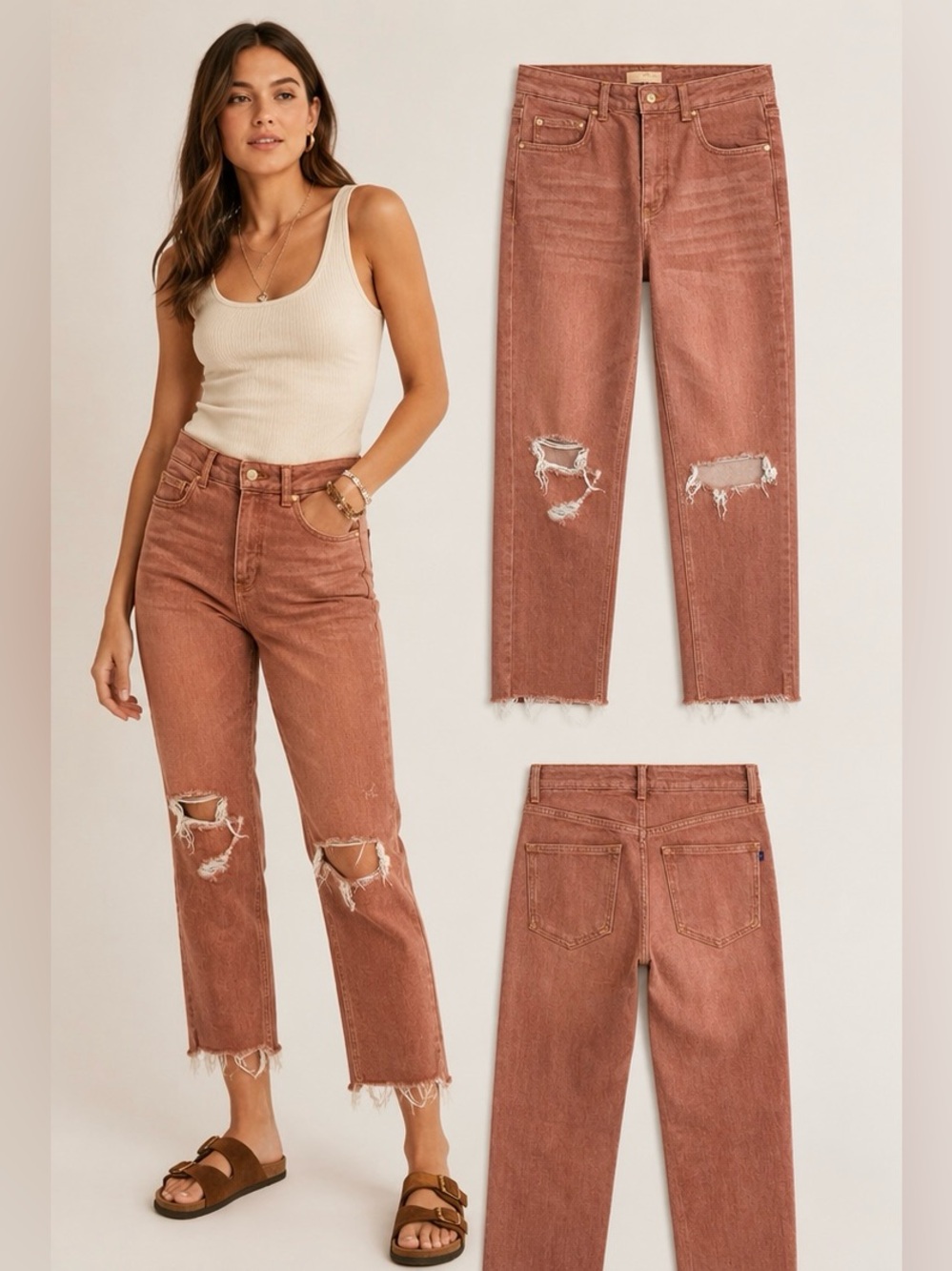 Pilcro The Vintage Straight Distressed Jeans Salmon Clay Rust 24P